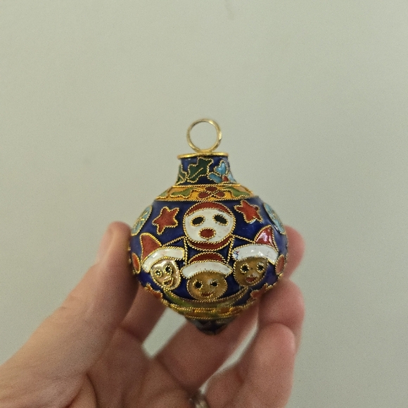 VTG Enamel Cloisonne Christmas Collectible Ornament Snowman Round - Picture 3 of 7